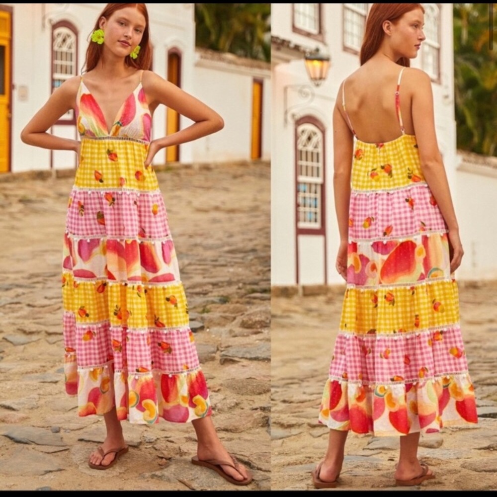 NWT Farm Rio Mixed Picnic Cashew Maxi Dress Beautiful 🤩 Large